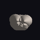 An ordinary lunar rock rendered at full resolution, before any downsampling — rounded lobes, a lit side and a shadowed side.